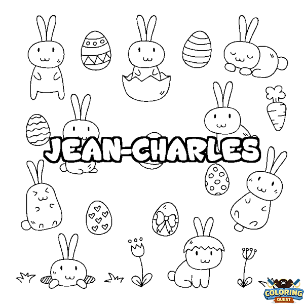 Coloring page first name JEAN-CHARLES - Easter background