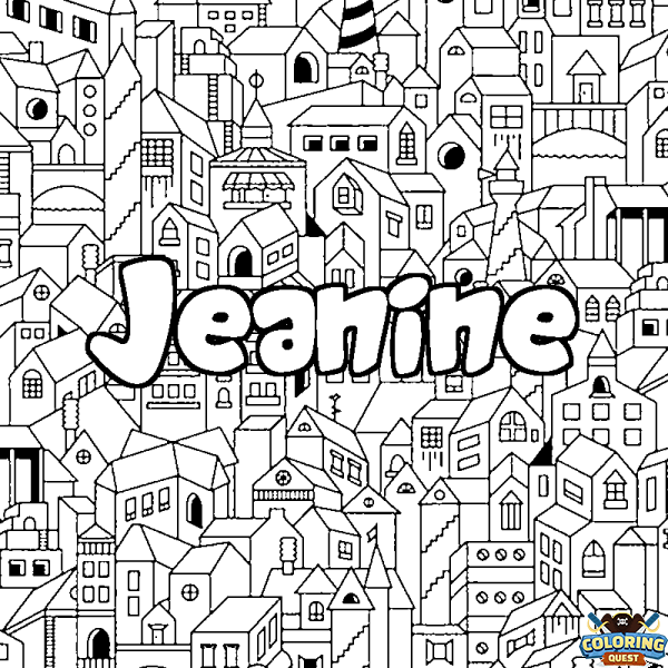 Coloring page first name Jeanine - City background
