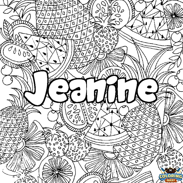 Coloring page first name Jeanine - Fruits mandala background