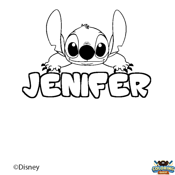 Coloring page first name JENIFER - Stitch background