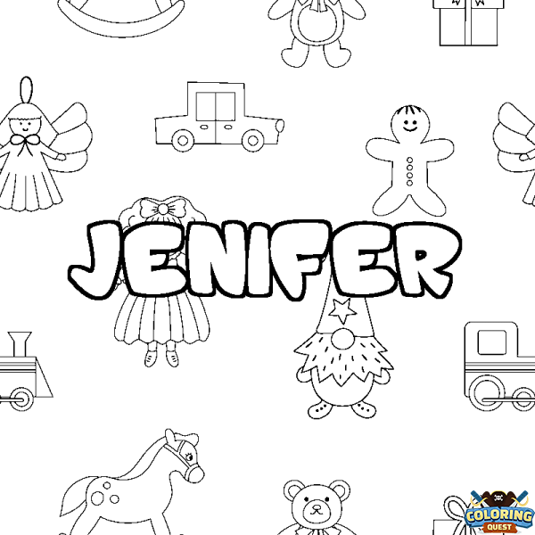 Coloring page first name JENIFER - Toys background