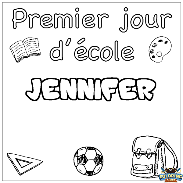 Coloring page first name JENNIFER - School First day background