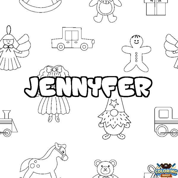 Coloring page first name JENNYFER - Toys background