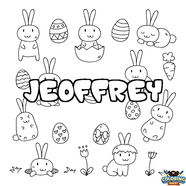 Coloring page first name JEOFFREY - Easter background