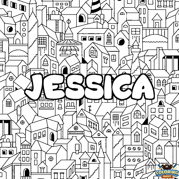 Coloring page first name JESSICA - City background
