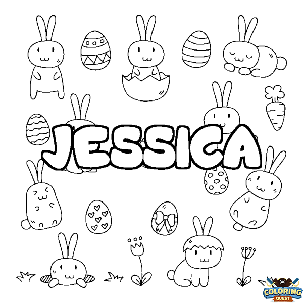 Coloring page first name JESSICA - Easter background