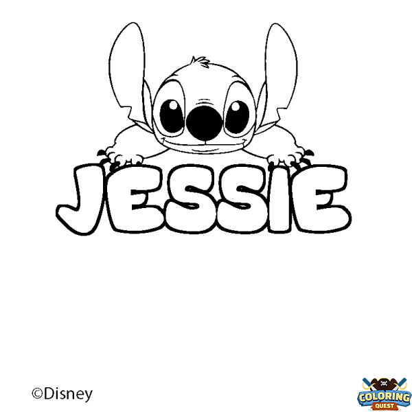 Coloring page first name JESSIE - Stitch background