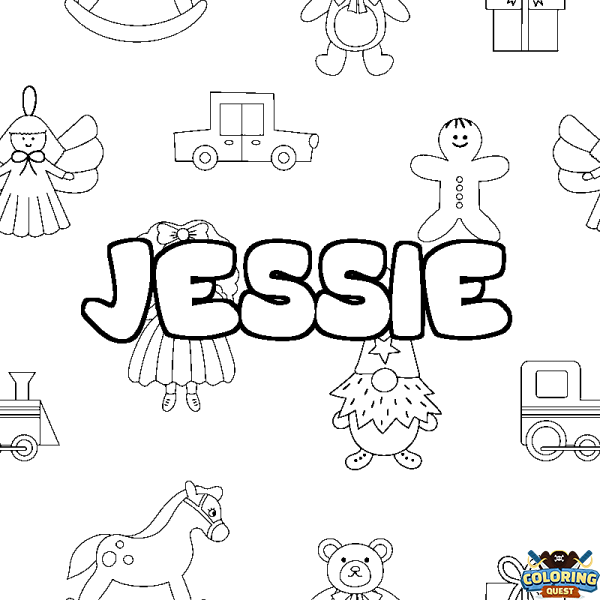 Coloring page first name JESSIE - Toys background