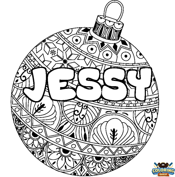 Coloring page first name JESSY - Christmas tree bulb background