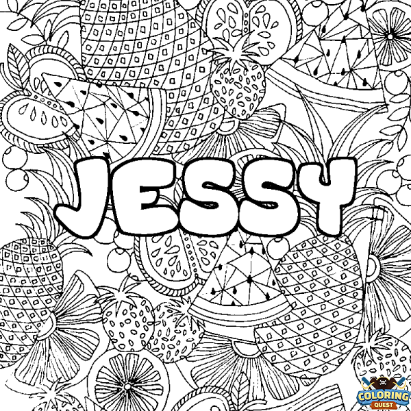 Coloring page first name JESSY - Fruits mandala background