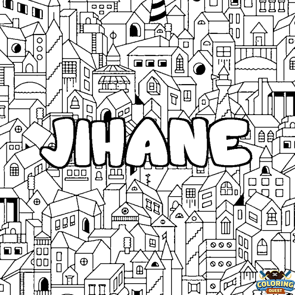 Coloring page first name JIHANE - City background