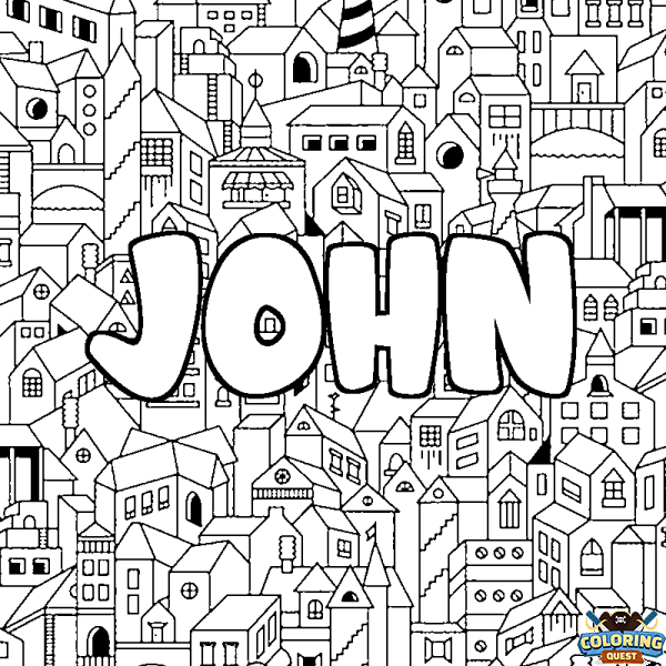 Coloring page first name JOHN - City background