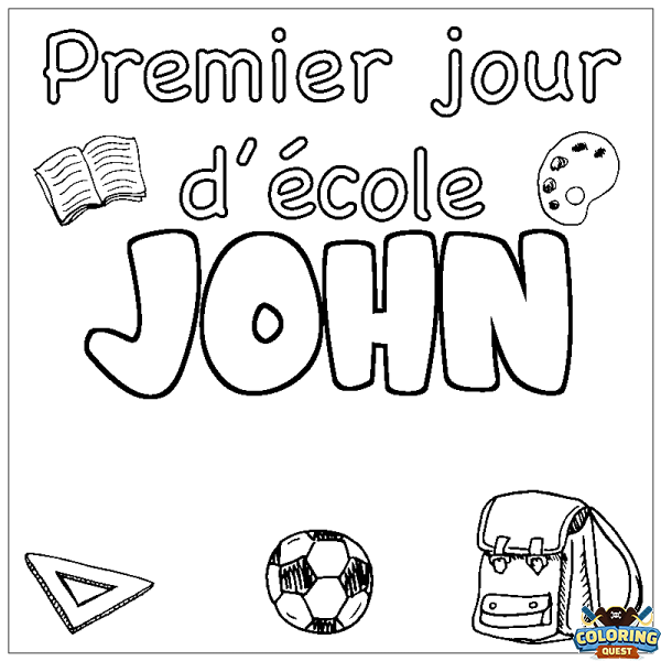 Coloring page first name JOHN - School First day background