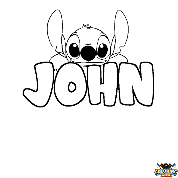 Coloring page first name JOHN - Stitch background