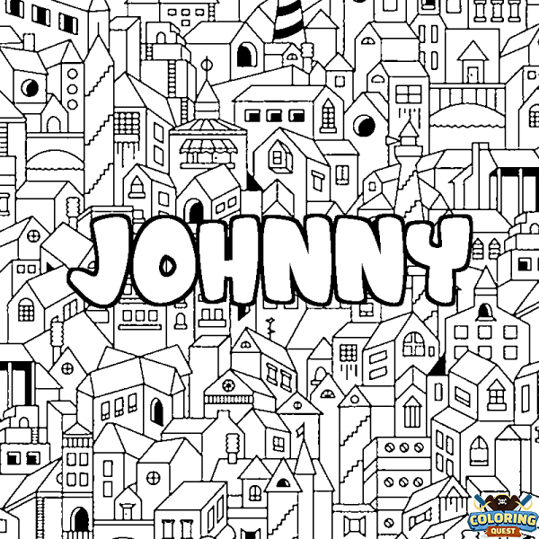 Coloring page first name JOHNNY - City background