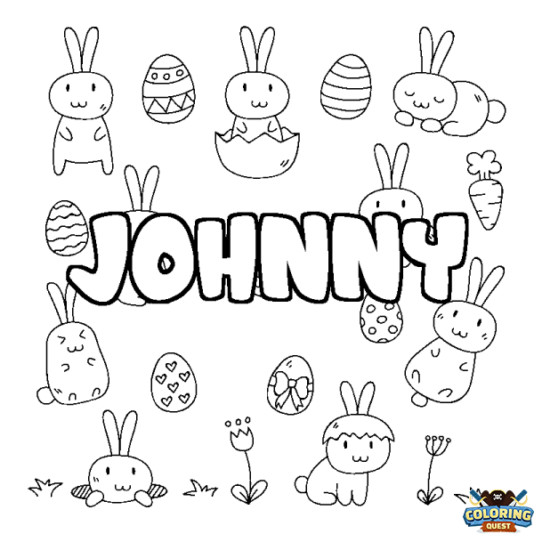 Coloring page first name JOHNNY - Easter background