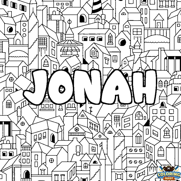 Coloring page first name JONAH - City background