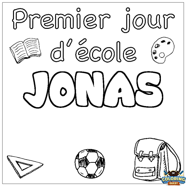 Coloring page first name JONAS - School First day background