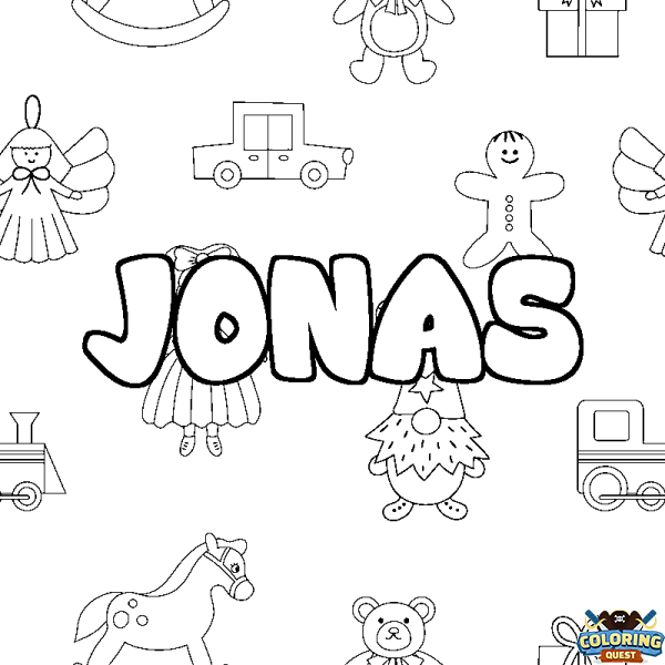 Coloring page first name JONAS - Toys background