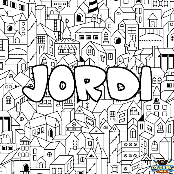 Coloring page first name JORDI - City background