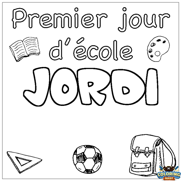 Coloring page first name JORDI - School First day background