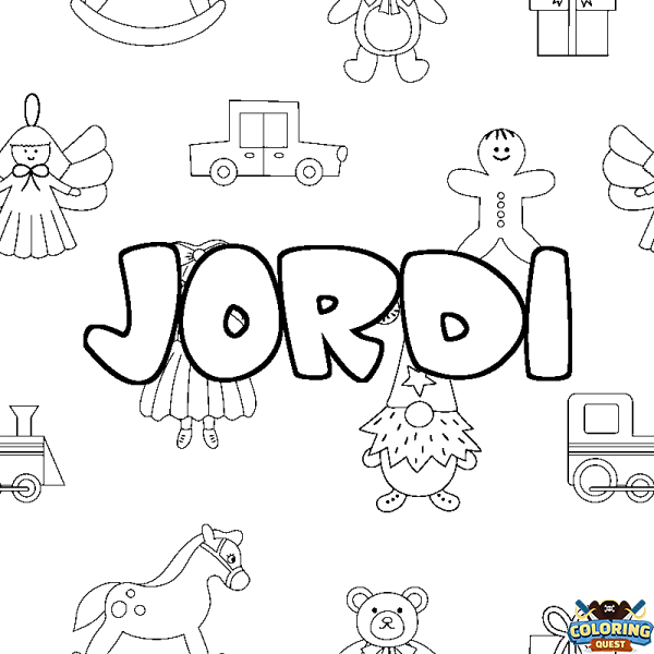 Coloring page first name JORDI - Toys background