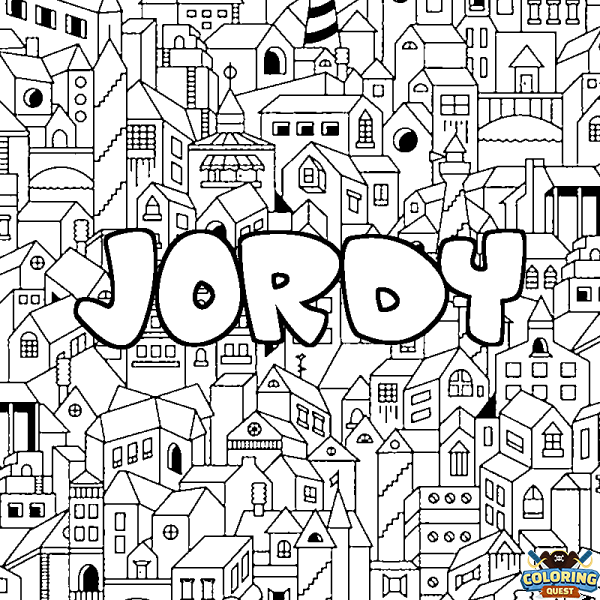 Coloring page first name JORDY - City background