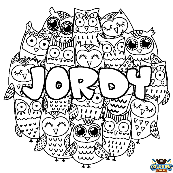 Coloring page first name JORDY - Owls background