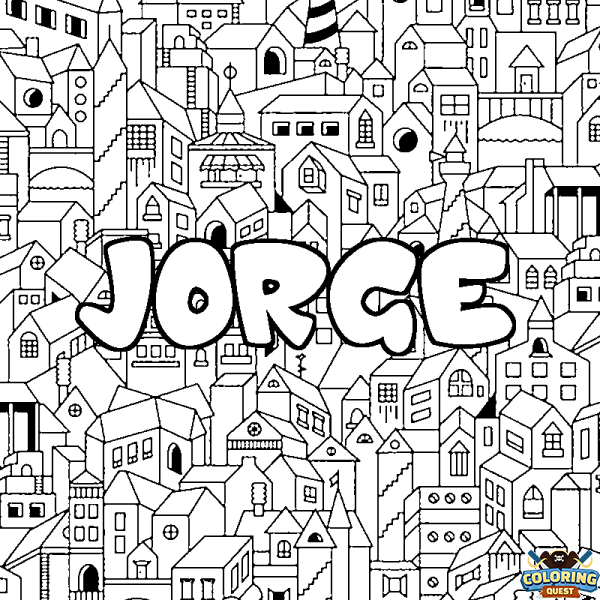Coloring page first name JORGE - City background
