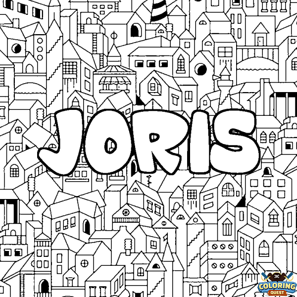 Coloring page first name JORIS - City background