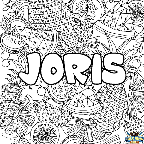 Coloring page first name JORIS - Fruits mandala background