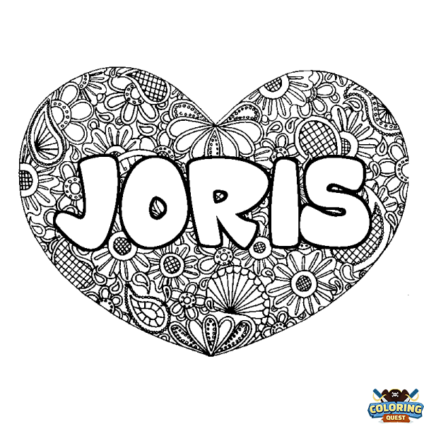 Coloring page first name JORIS - Heart mandala background