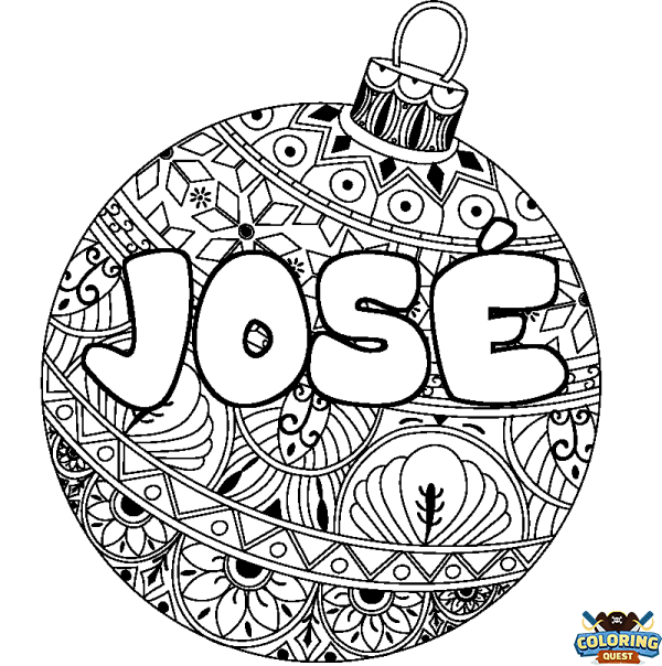 Coloring page first name JOS&Eacute; - Christmas tree bulb background