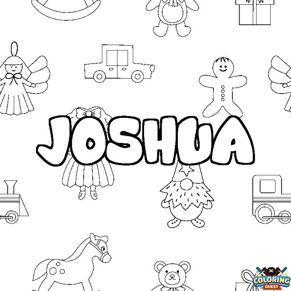 Coloring page first name JOSHUA - Toys background
