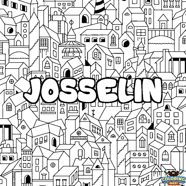 Coloring page first name JOSSELIN - City background