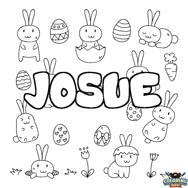 Coloring page first name JOSUE - Easter background