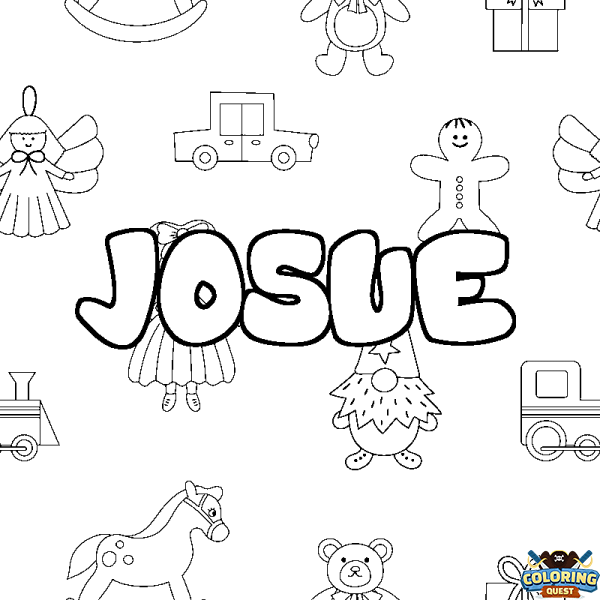 Coloring page first name JOSUE - Toys background