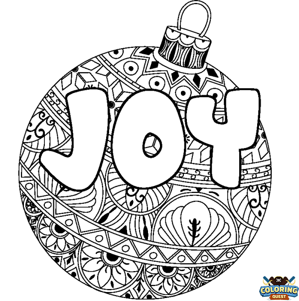 Coloring page first name JOY - Christmas tree bulb background