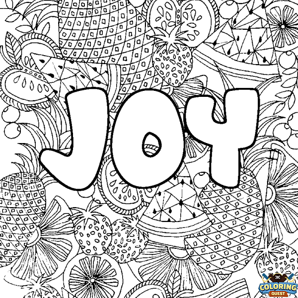 Coloring page first name JOY - Fruits mandala background