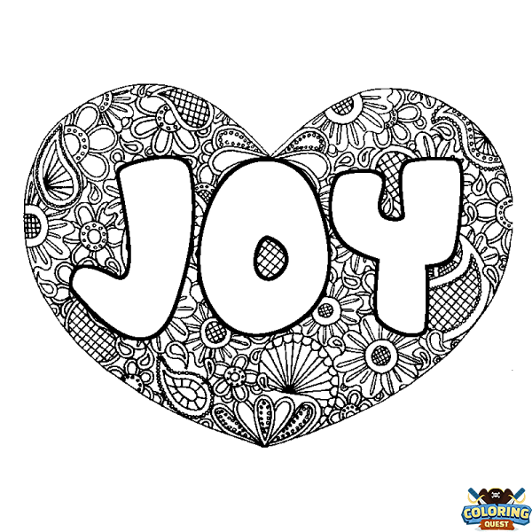 Coloring page first name JOY - Heart mandala background