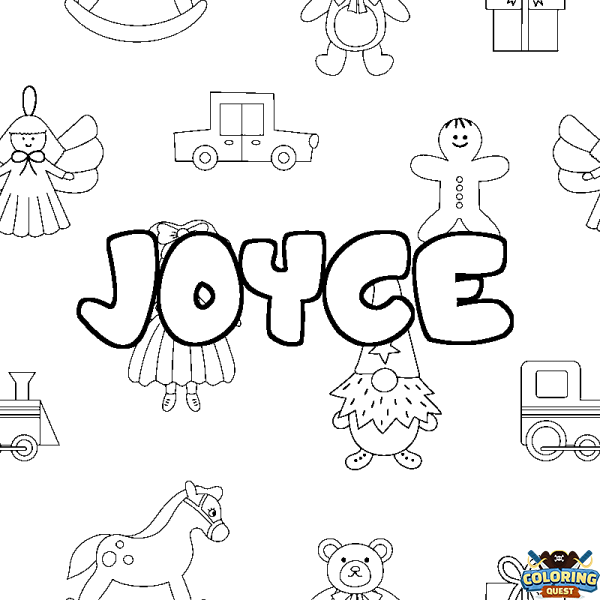 Coloring page first name JOYCE - Toys background