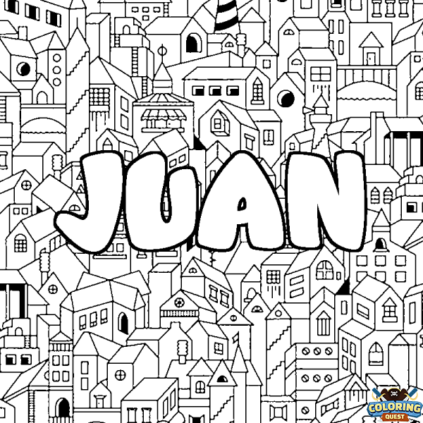 Coloring page first name JUAN - City background