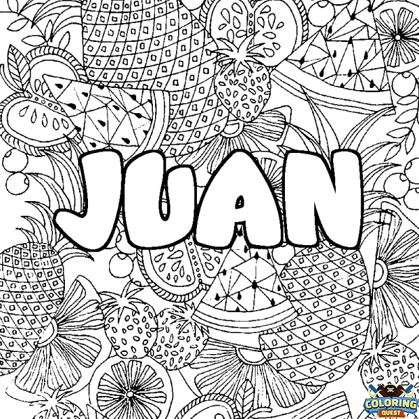 Coloring page first name JUAN - Fruits mandala background