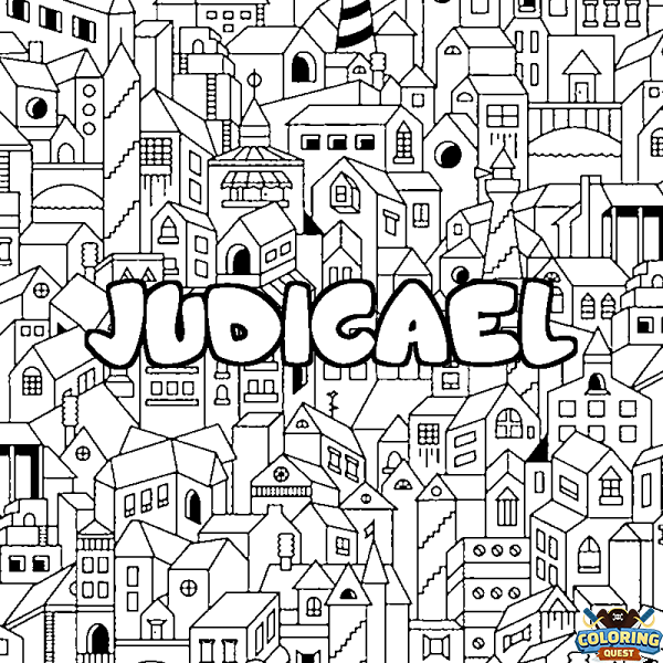 Coloring page first name JUDICAEL - City background
