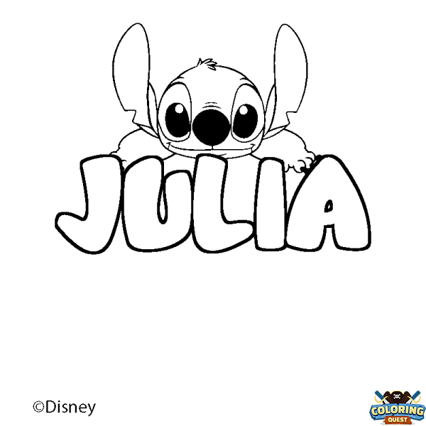 Coloring page first name JULIA - Stitch background