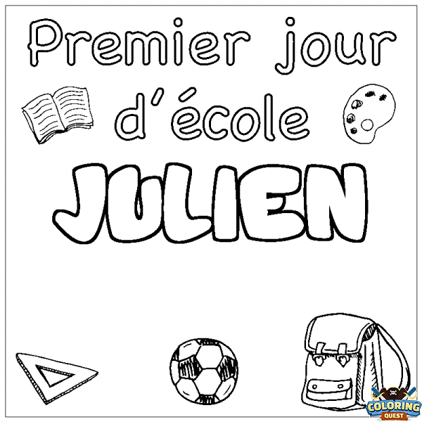 Coloring page first name JULIEN - School First day background