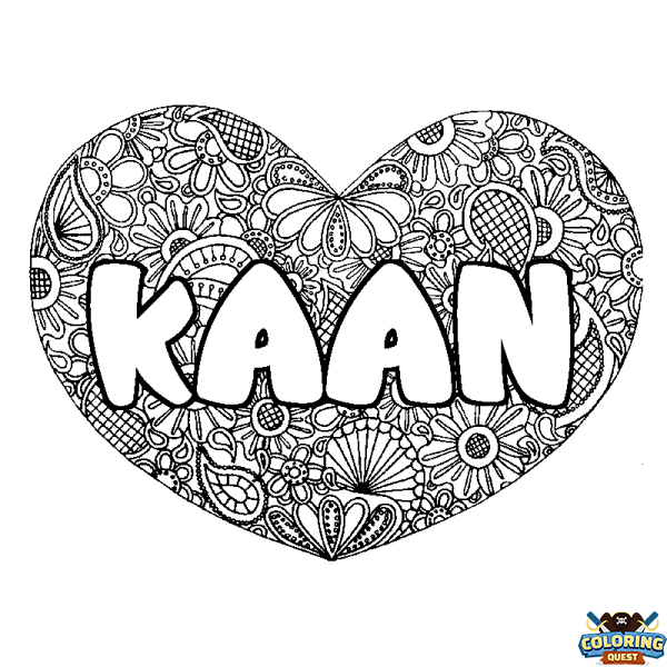 Coloring page first name KAAN - Heart mandala background