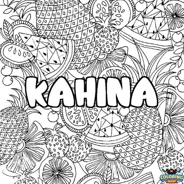 Coloring page first name KAHINA - Fruits mandala background