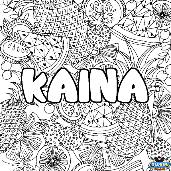 Coloring page first name KAINA - Fruits mandala background