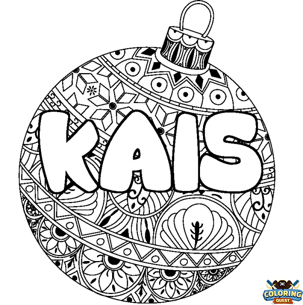 Coloring page first name KAIS - Christmas tree bulb background